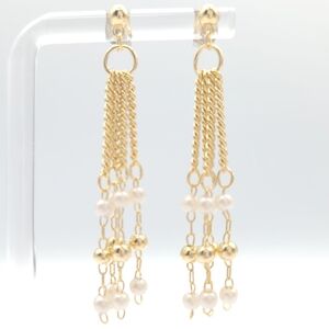 Gold Tone Faux Pearl Fringe Dangle Earrings